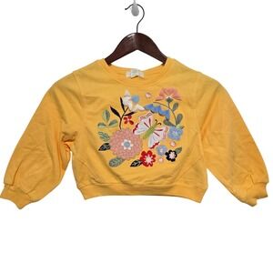 Peek Kids Girls Sweatshirt Yellow Embroidered Floral‎ Butterfly 3D Petal 4-5
